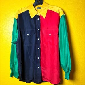 Vintage Silk color block blouse
